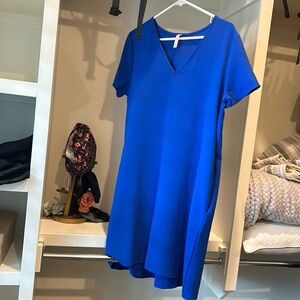 Lightweight mid-length royal blue dress with pockets